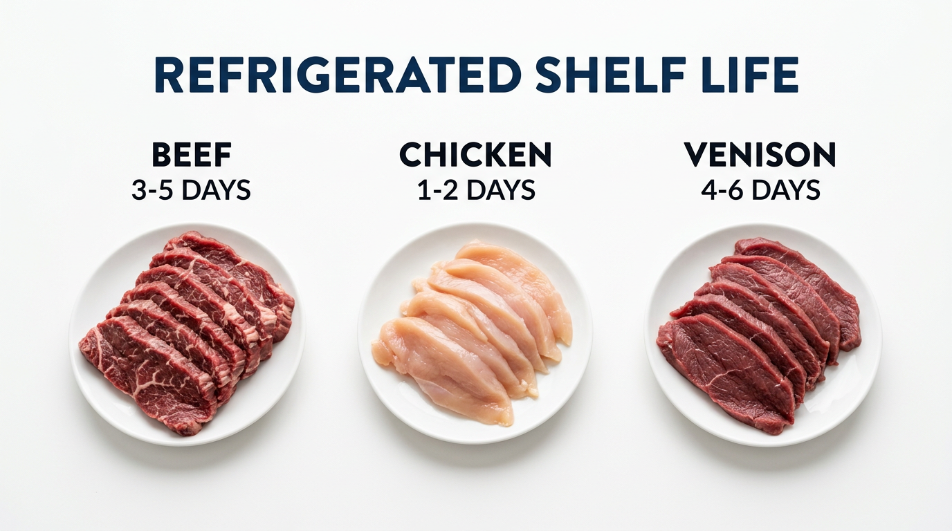 Standard refrigerated shelf life chart for beef chicken and venison