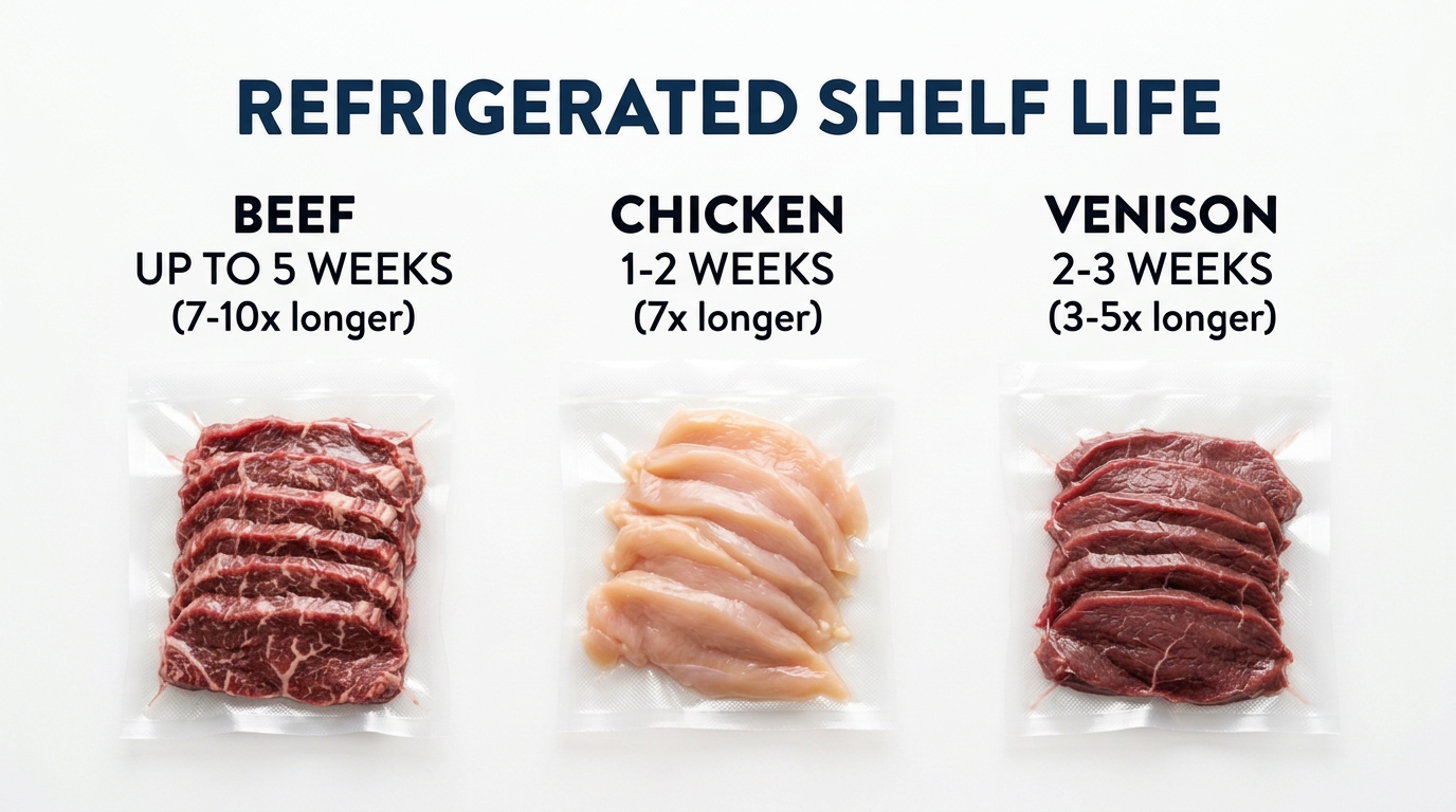 Vacuum sealed vs standard refrigerated shelf life comparison chart extended storage